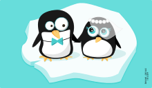 Illustrations pour centres de tables de mariage, sur le theme des pingouins.